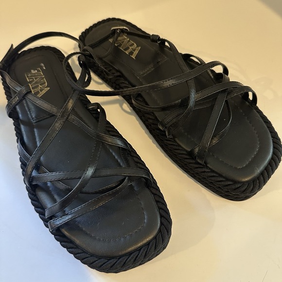 Zara Flatform Leather Rope Strappy Platform Chunky Sandal Size 40 EUC Size 9 - Picture 1 of 6